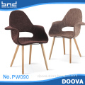 armrest design wood leg fabric chair PW090